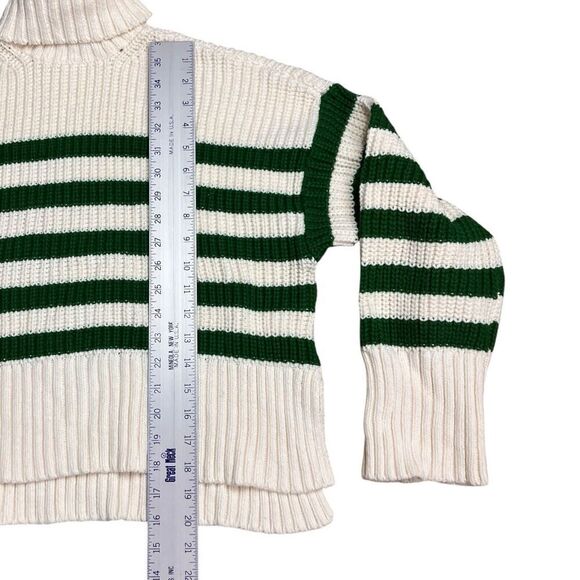 Madewell Sweater Womens‎ M Cream Ribbed Green Striped Wide Turtleneck NO064 - Picture 3 of 14